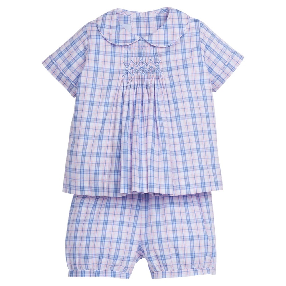 Little English Chest smocked short set- Albany plaid